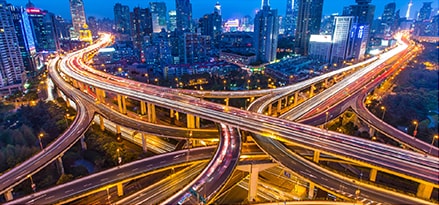 City highway intersection at night