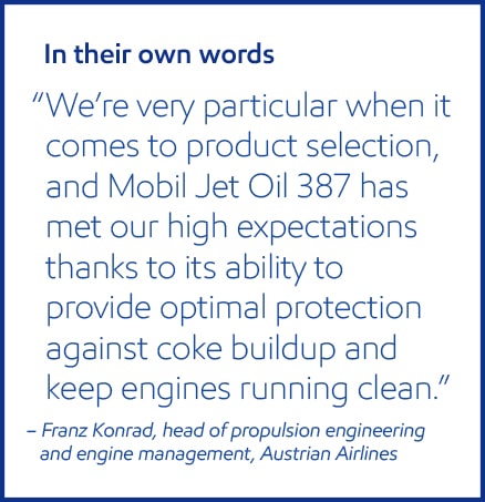 Austrian airlines head of propulsion discussing Mobil Jet Oil.