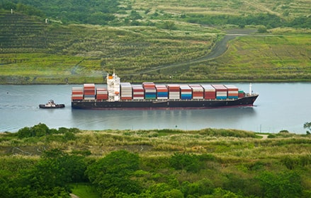 cargo ship in a river