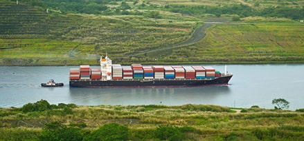 cargo ship in a river