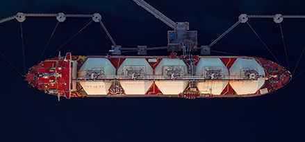 Aerial Top View of a Liquefied Natural Gas (LNG) Tanker