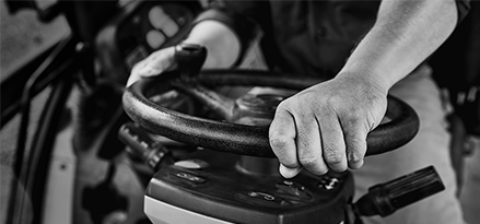 Hands on wheel photo in black and white